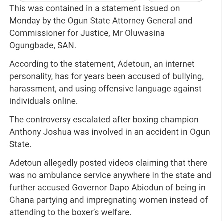 dmightyangel's tweet photo. So Adetun went to get fake Doctor's report and in the process has put the Doctor in trouble now.....

This is why I laugh when Nigerians become moral Police and standard bearers against politicians on what we all know is the norm in Nigeria....

Even while in hiding, she reportedly released another video claiming she was ill and unable to honour the police invitation. Subsequently, her lawyer submitted a letter to the police attaching a medical report from a Lagos-based doctor, stating that she was medically indisposed.

Police investigations later revealed that the medical report was fraudulent. The doctor who authored it allegedly confessed that he never met, examined, treated, or revived Adetoun, contrary to the claims in the report.

The doctor has since been arrested, charged, and remanded for fraudulent medical documentation and obstruction of justice, while investigations continue to identify other accomplices. Adetoun remains at large.