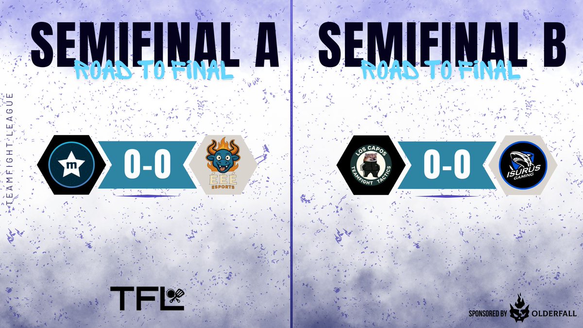 🔥 SEMIFINALES | ROAD TO FINAL 🔥

Semifinal A

 Team Majoris vs ÉÉÉ
🕒 Horario: 22🇦🇷20🇵🇪19🇲🇽
📺twitch.tv/teamfightleague

Semifinal B

 Los Capos vs Isurus 
🕒 Horario: 21:30🇦🇷19:30🇵🇪18:30🇲🇽