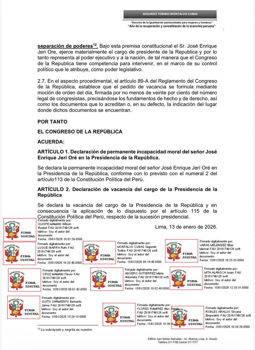 martinhidalgo's tweet photo. El congresista izquierdista Segundo Montalvo impulsa una moción de vacancia contra el presidente José Jerí por incapacidad moral. Lleva 14 firmas. https://t.co/6FA46mFgxI