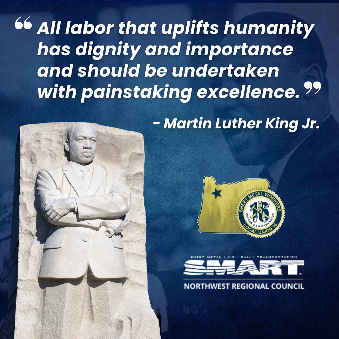 SMARTLocal16's tweet photo. Today, we honor the legacy of Dr. Martin Luther King Jr. and his unwavering belief in the dignity of work and the power of collective action.

#mlk #martinlutherkingjr #unionstrong #smartunion #smartnwrc #smartlocal16 #smw16 https://t.co/Dj2q2Knd7x