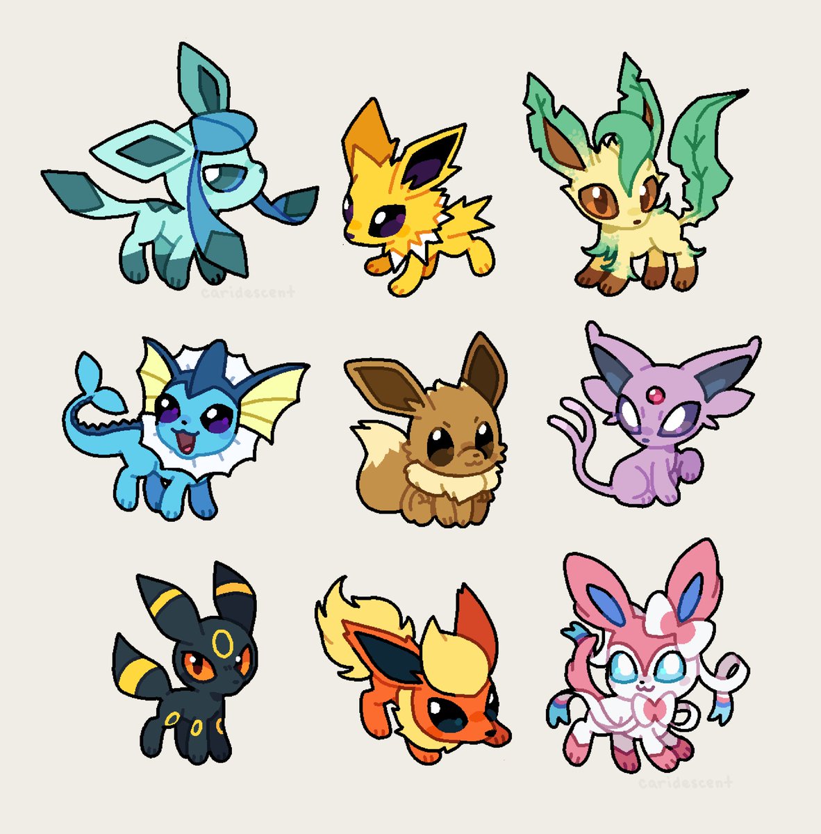 caridescent's tweet image. eeveelutions 😼