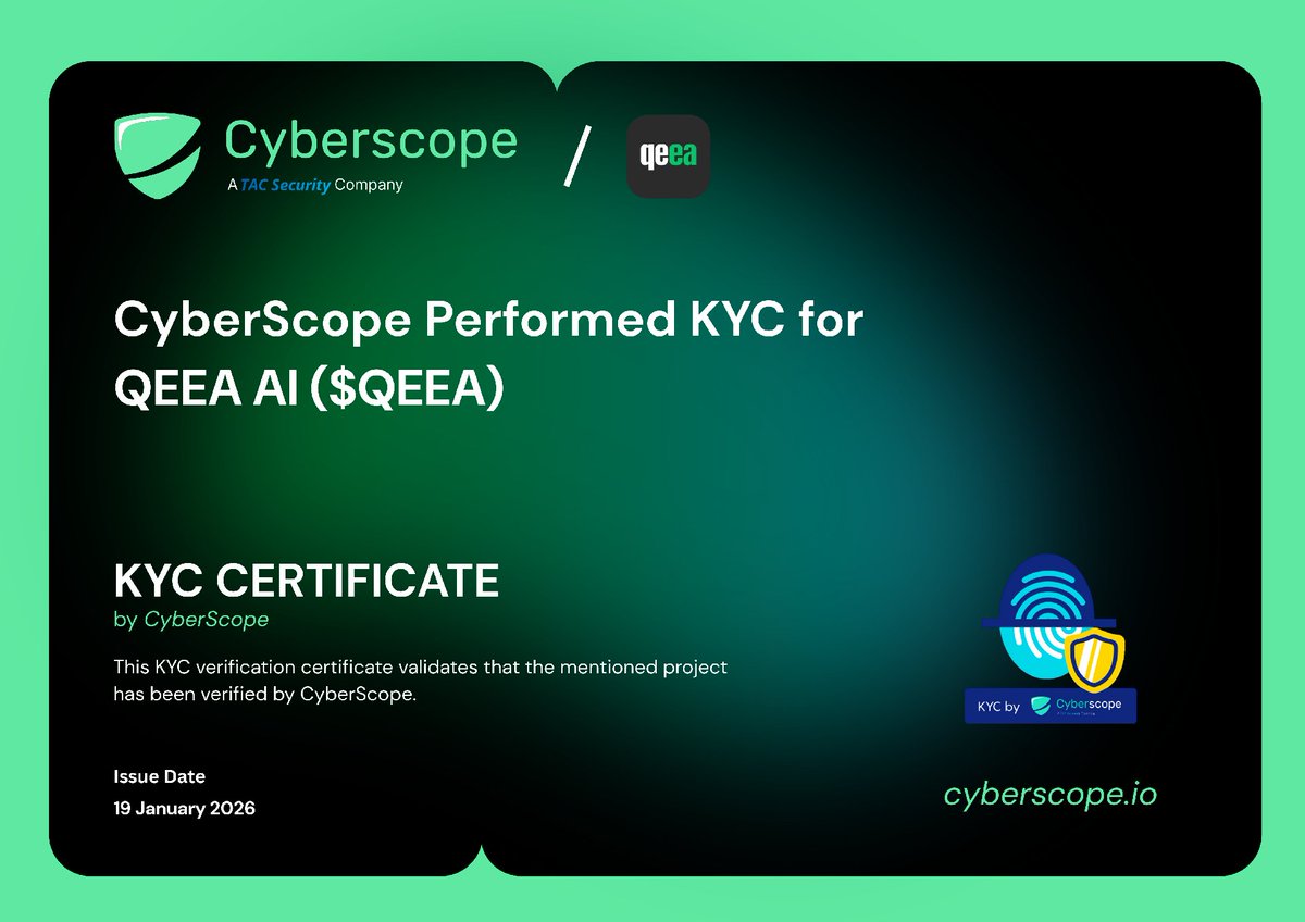 We just finished the KYC for @myqeea Check the certification.  https://t.co/N5060w5jaS Want to get KYC for your project?  https://t.co/SQTFYZXpVo #Crypto #Blockchain #Kyc