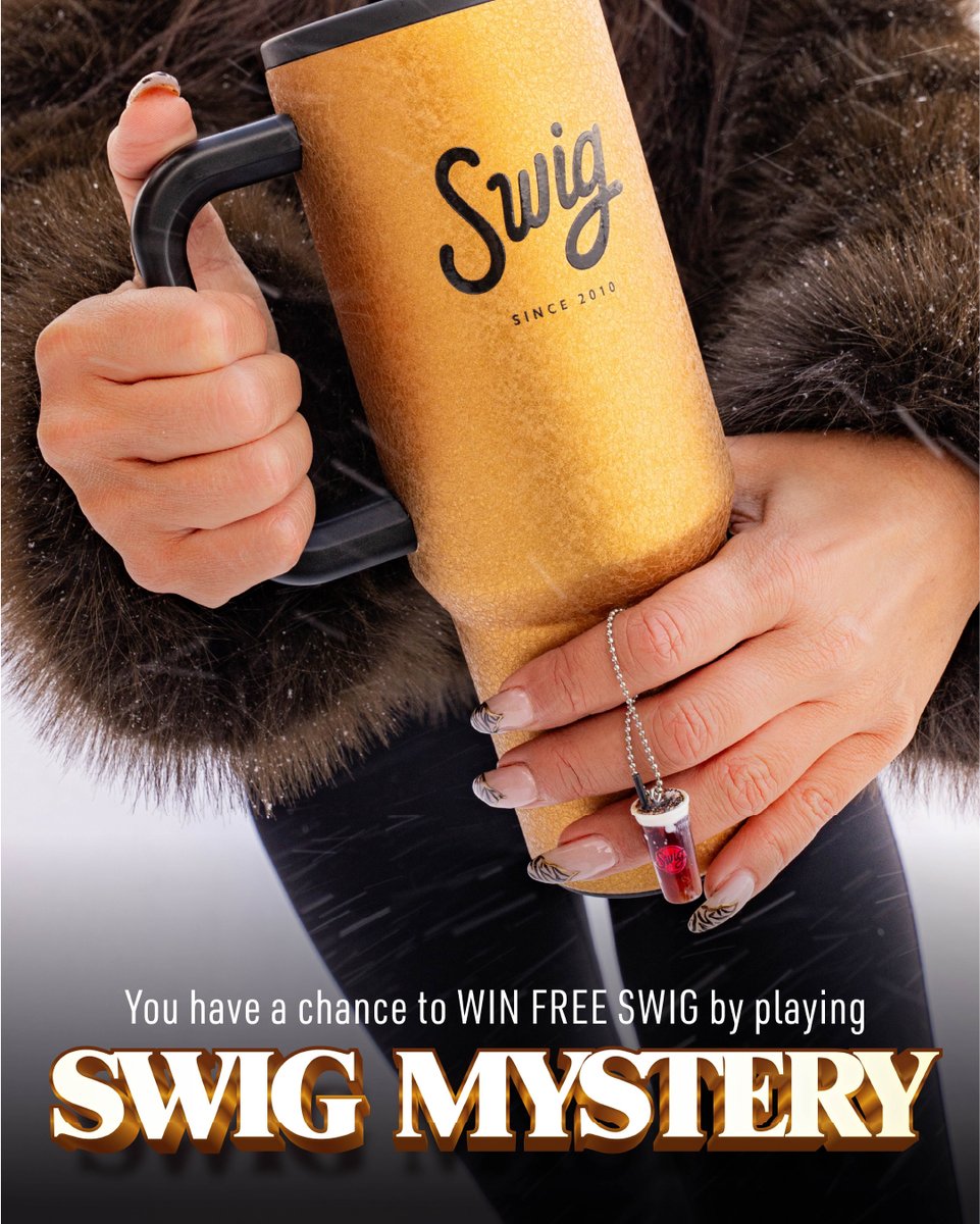 swig_drinks's tweet photo. It's MYSTERY MINI week at Swig!🔥 Starting at 5PM TODAY, you can visit any location to get a FREE Mystery Mini with the purchase of a 32oz or 44oz drink!🥤 If you're one of the lucky ones to unwrap a GOLD MINI, you've won FREE SWIG FOR A YEAR!🏆 Today's MINI is the TEXAS TAB... YOUR favorite drink!🎊 

P.S. every day at 5PM there will be a NEW mini that will release!👀
Here's what you need to know:
✨ Minis are FREE with a purchase of 32oz or 44oz drink.
✨ Minis are available ONLY while supplies last, so act fast!
✨ Max 2 Minis per person.

Restrictions apply. Drive thru only. No purchase necessary. Visit https://t.co/wfyKGhk4aN for Official Rules and AMOE. Online, app & 3rd party orders will not receive minis & do not guarantee availability or reservation.