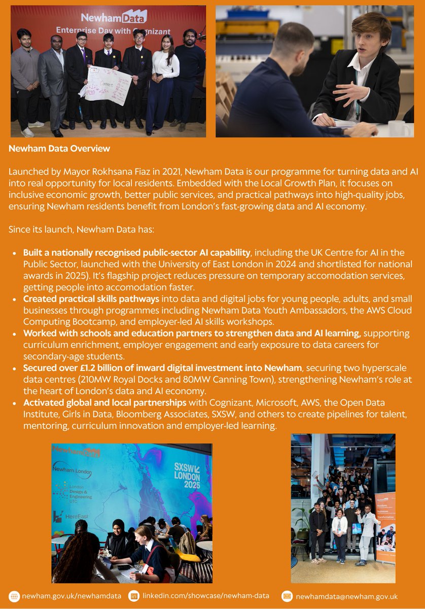 NewhamLondon's tweet image. Our #NewhamData celebration event is tomorrow!

Together with our partners, we are celebrating 4+ years of progress in data and AI and launching the Newham Data Strategy, with strong representation from leading and high-profile organisations. 

#DataStrategy #AIFuture