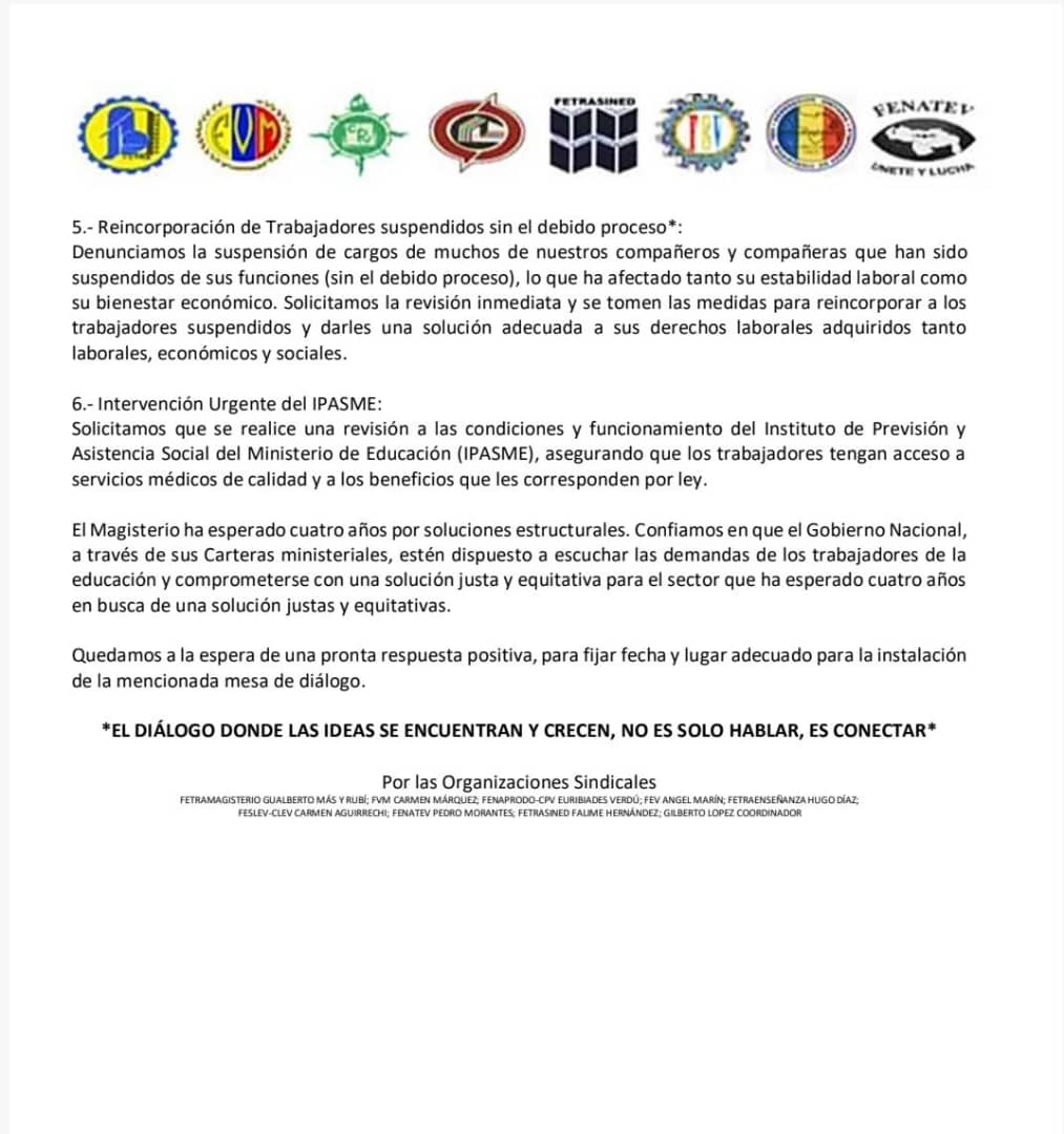 #19deEnero | 📢 Comunicado Público de las Organizaciones Sindicales del Magisterio Venezolano.