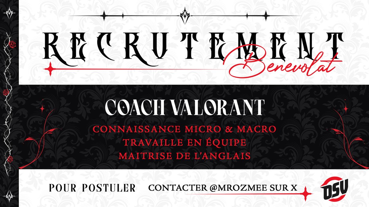 OservEsport's tweet image. Vous pourriez avoir la chance de travailler avec notre équipe d'élite ! 😁

Nous recherchons activement un Coach #Valorant, voir les prérequis sur l'affiche ! ⬇️

📩 Contactez @MrOzmee pour plus d'informations !
#OSVWIN