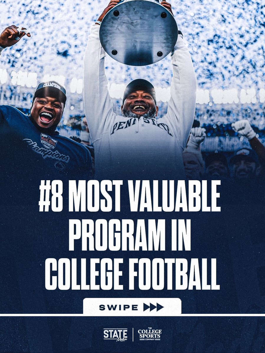 StateMediaPSU's tweet photo. Penn State has a program valuation of $1.4 billion and is ranked No. 8 🤯 https://t.co/gcQ3zE5750