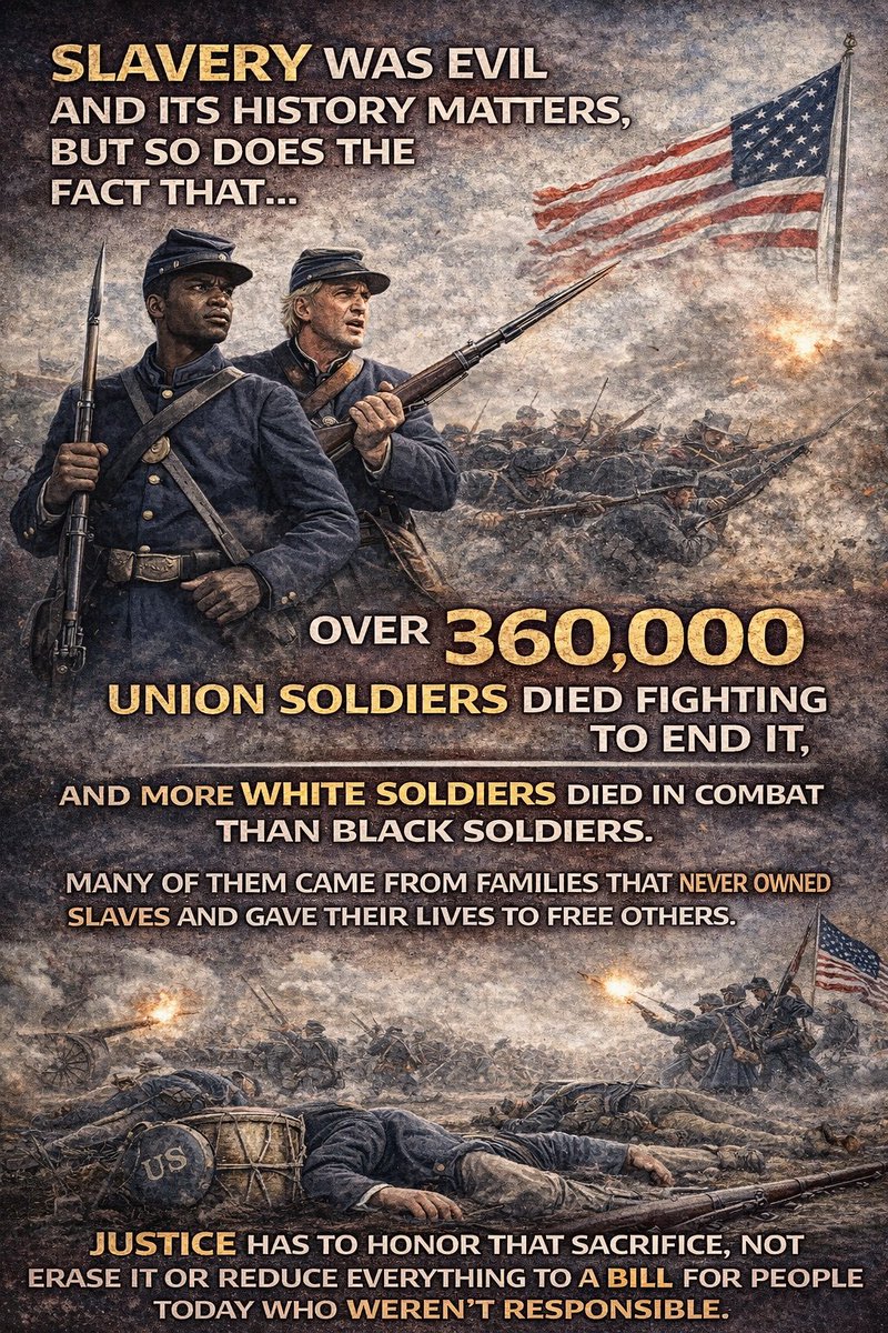 <a href="/TrumpsHurricane/">Val</a> Slavery was evil and its history matters, but so does the fact that over 360,000 Union soldiers died fighting to end it and the majority were White soldiers. Many of them came from families that never owned slaves and gave their lives to free others.