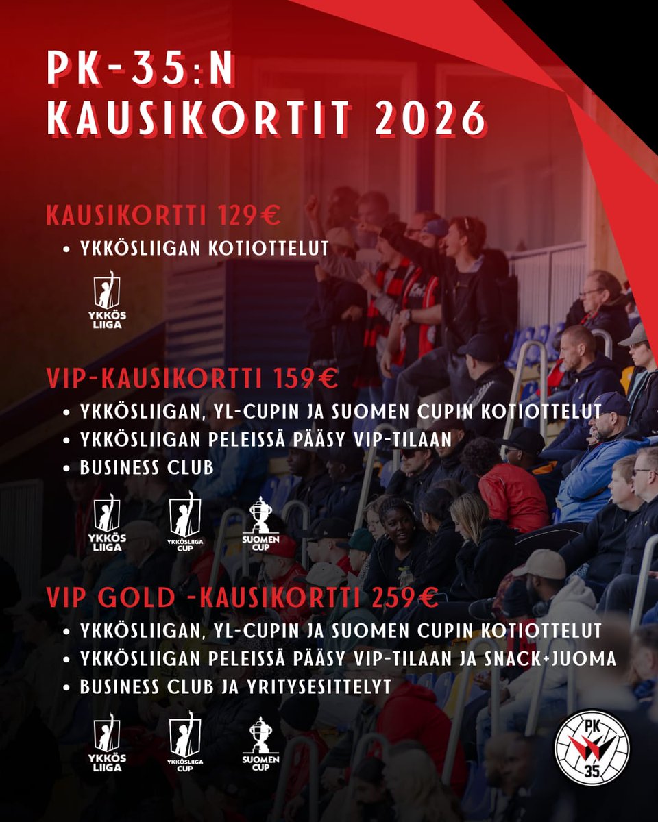 Nyt niitä saa! PK-35:n kauden 2026 kausikortit sekä Ykkösliigan ja Ykkösliigacupin kotiotteluiden liput ovat myynnissä.