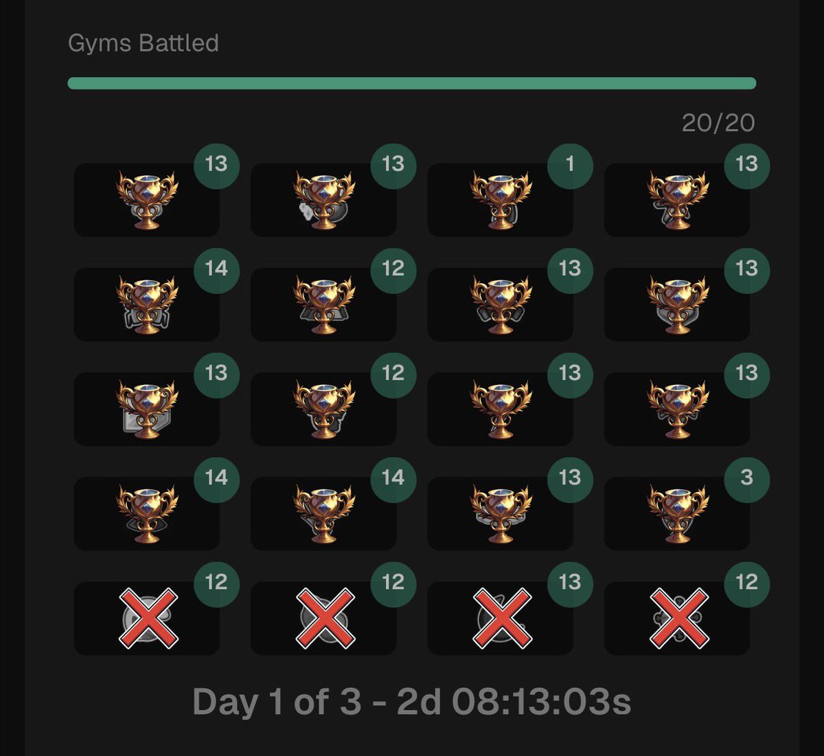 🐊<a href="/zerpmon/">Zerpmon</a> #GymBattle

Almost swept the entire gym on day 1.
Reserving the rest for tom.
At the end of the day, I earned 24 $ZRP from <a href="/EvilProfGary/">Gary</a>’s generous bank 😇