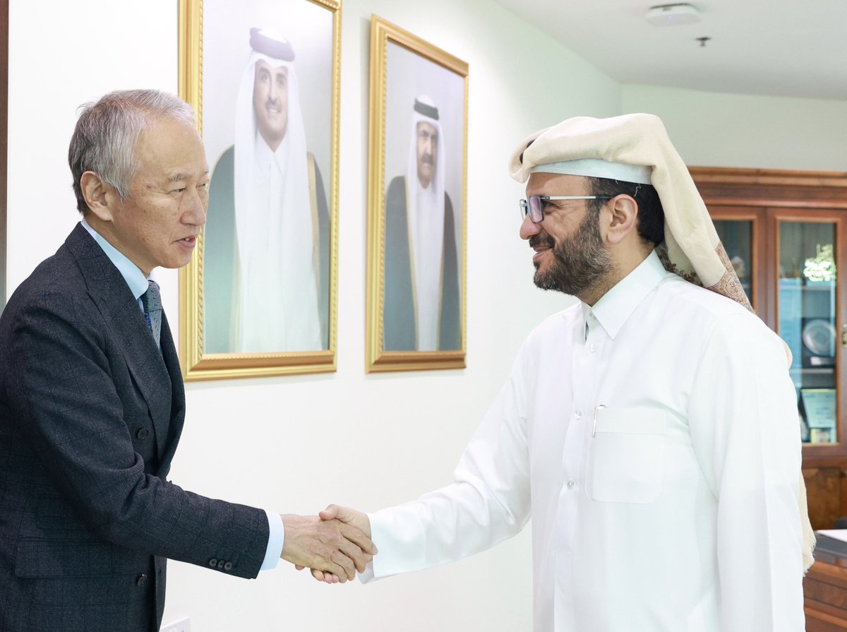 majedalansari's tweet photo. I was pleased to meet with HE @TakeshiOkubo3. We discussed the developments in Gaza &amp; emphasized the importance of Qatari–Japanese coordination &amp; support for stability in the region. We look forward to continuing cooperation between our two countries. https://t.co/2d4Vklkvrp