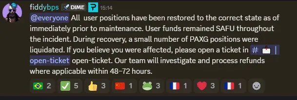 .<a href="/paradex/">Paradex</a> had a technical incident. 

DB maintenance caused issues. 
Long downtime. 
Abnormal liquidations. 
Funding rate problems.

The team rolled back chain state, restored all accounts, and set up refund processes for affected users.

But here's what disgusted me :

Watch how