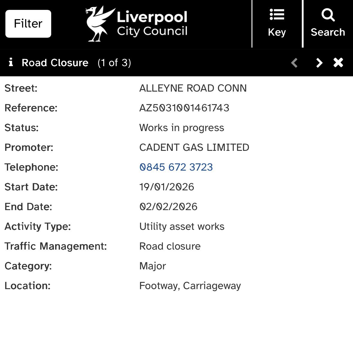NikkijS87's tweet photo. @lpoolcouncil thank you for informing us of our road being closed. I have come home from work to see 4 way lights and my road blocked off! Jus found the below on your website https://t.co/2F5sMr8unK