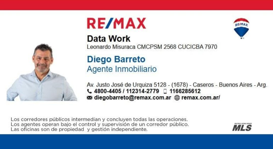 Cómo andan, les dejo mi tarjeta, siganme en IG diegob.remax 
Si necesitas mis servicios espero sus mensajes, y si saben de alguien al q lo pueda asesorar lo haré con todo gusto...
