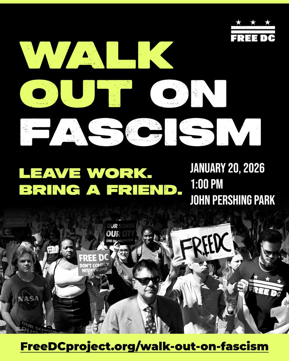 FtTrinityDC's tweet photo. This week marks one year of the Trump administration. Tomorrow, Tuesday, January 20, Free DC is calling on us to leave work for two hours to make it clear we're willing to walk out on fascism. For more information visit https://t.co/L7dvG2tkj1 https://t.co/Cz18lSkeOu