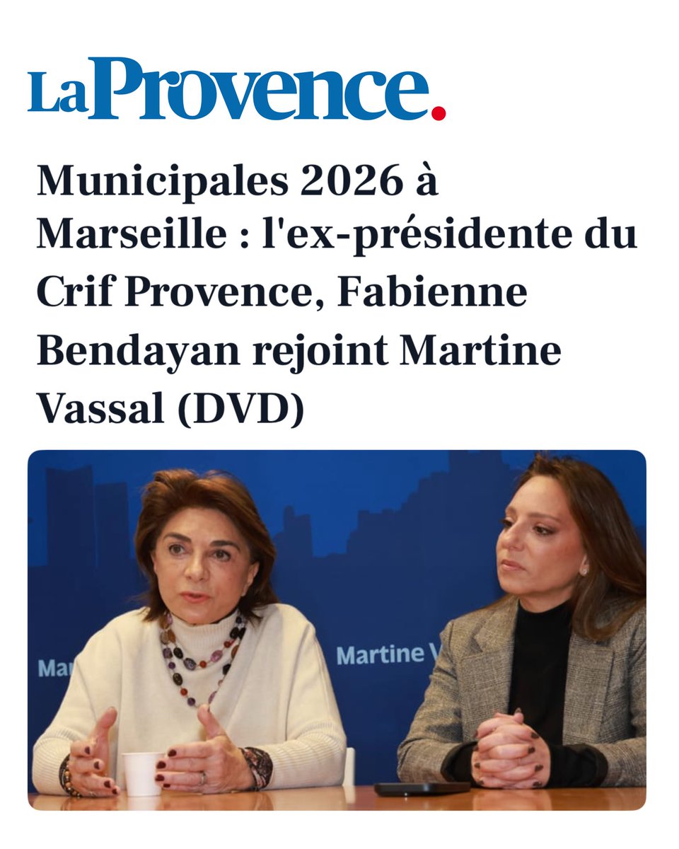 Merci à <a href="/BendayanF/">bendayan fabienne 🎗️</a> de rejoindre notre équipe, autour de <a href="/MartineVassal/">Martine Vassal</a> !

Une femme courageuse, déterminée, rassembleuse. En un mot : admirable. Car il va bien falloir recoudre notre ville, après six ans de fractures ! Il va bien falloir réparer ce qui a été brisé. 

Bravo ! 👏