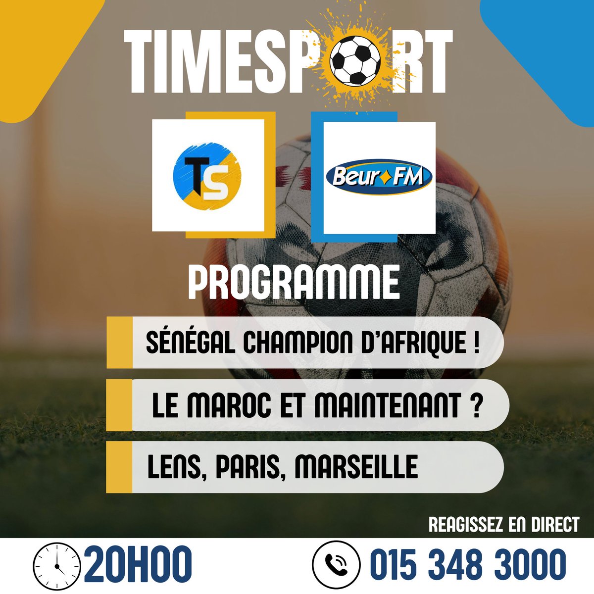 Programme de ce soir dans votre émission #timesport. Le rendez-vous est pris pour 20h00 en direct sur la radio @beurfm. Ne ratez pas.