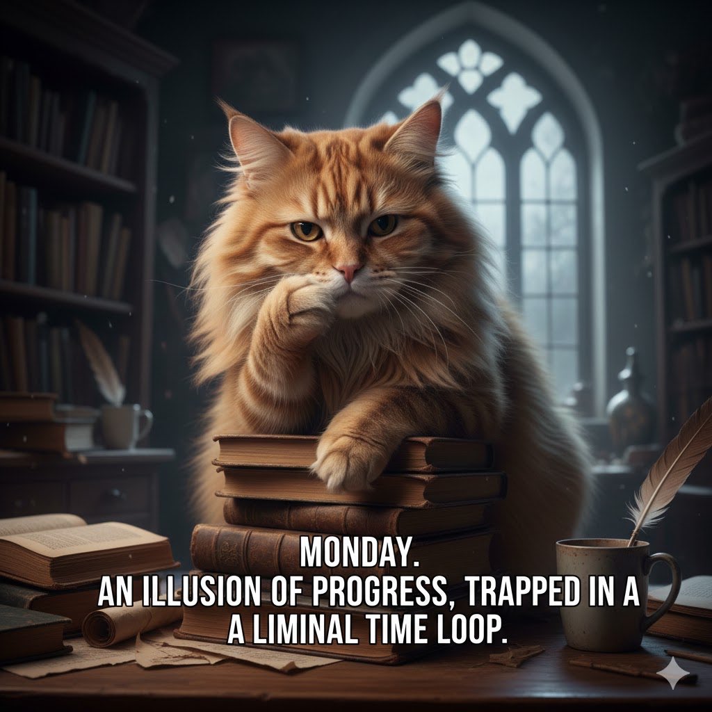 ThePhilosopurr's tweet photo. The cosmic absurdity of it all. Another Monday. Another illusion of progress, trapped in a liminal time loop. 🐾
Ponder this, mortals. And perhaps bring treats.
#ThePhilosopurr #MondayMotivation (or lack thereof) #ExistentialCrisis #CatLife #PhilosopherCat #Mondays https://t.co/QjIdwqTMiV