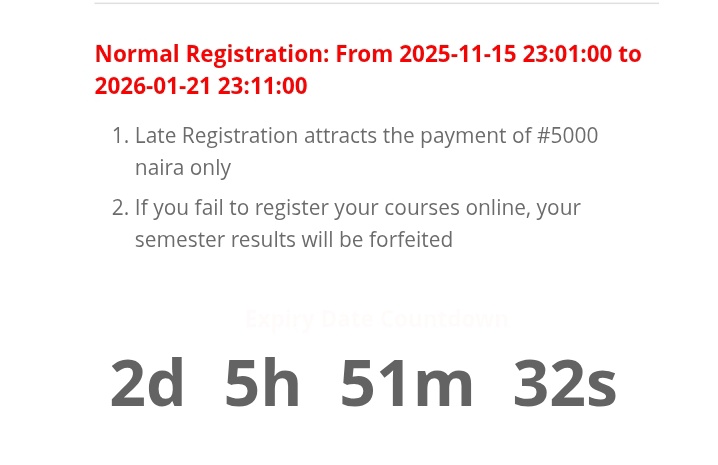 FutaBuzz's tweet photo. The university portal is now reopened for another 2 days and a few hours ⏳
Seize this opportunity to pay your school fees and complete your course registration without delay.
Don’t wait till the last minute get it done now and stay on track! 
#futabuzz #futasu #futanews https://t.co/9RqMNcaFwk