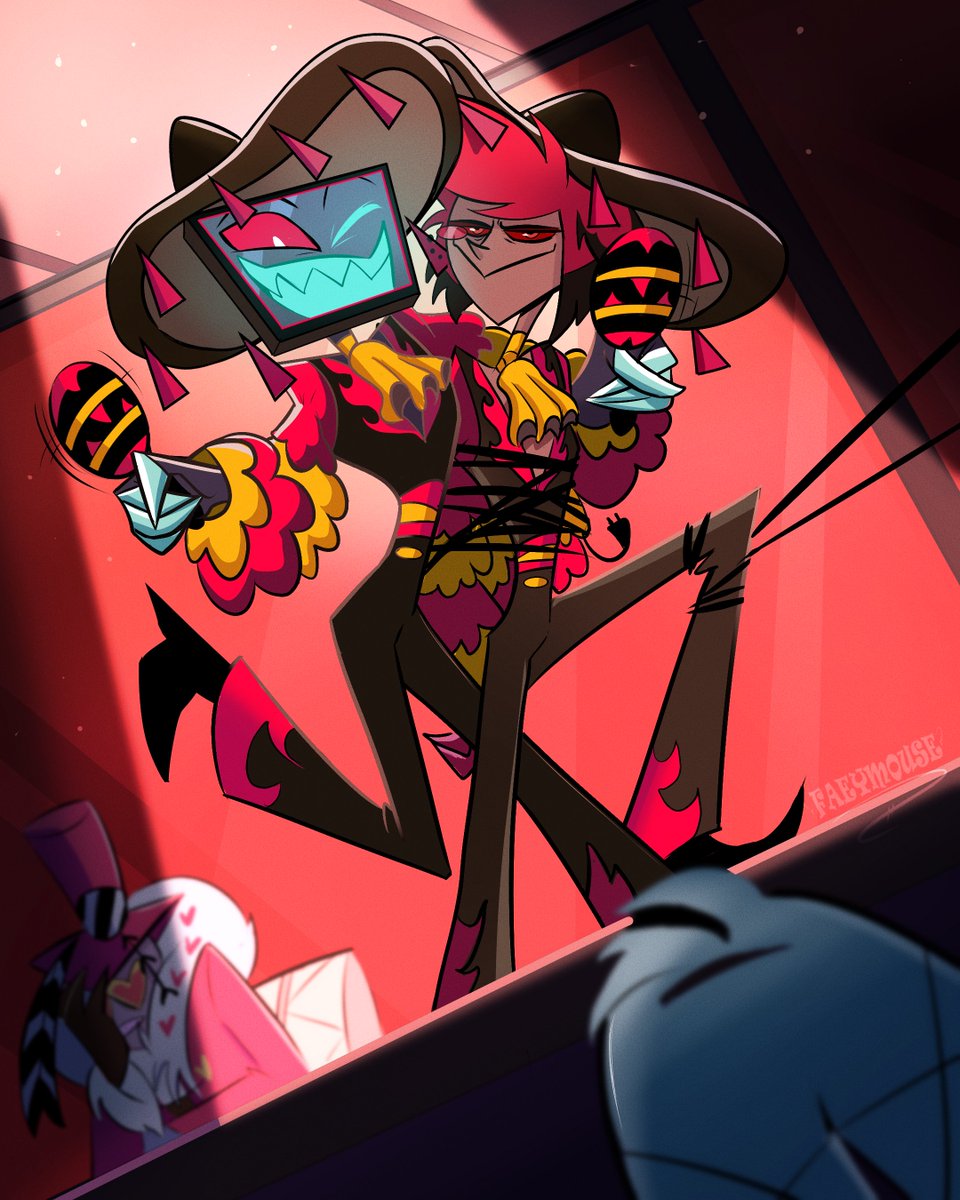 faeymouse's tweet photo. It's Bad With Us, but Alastor is Vox's backup dancer. Cha cha cha
#hazbinhotelfanart #RadioStatic https://t.co/X9iHFfU1Ms