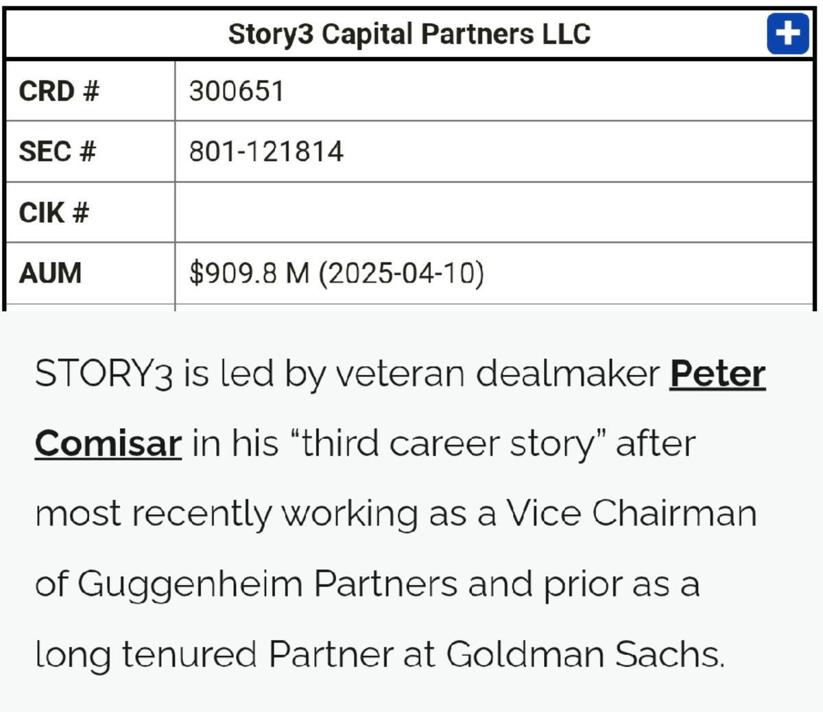 참고로 코미사르는 2018년 이후 STORY3 Capital Partners라는 자산 운용사를 설립했다 STORY3 Capital  Partners의 운용자산은 작년 기준 약 9억 달러 규모