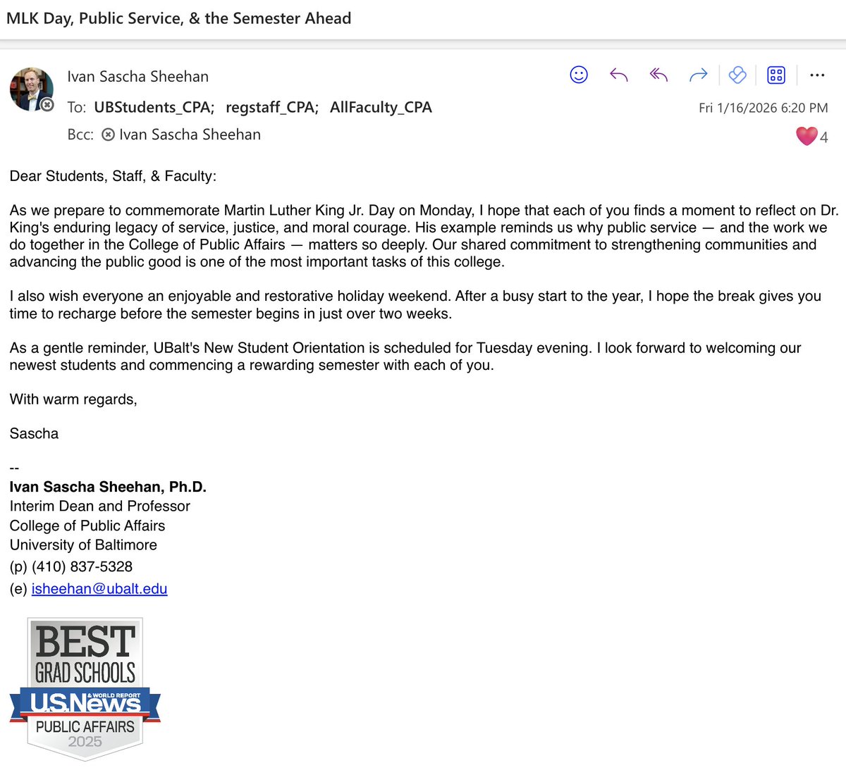 On #MLKDay, we honor Dr. King's legacy by reaffirming our commitment to justice, service, and community. Our College of Public Affairs prepares students to lead lives of purpose. Explore programs designed to empower public servants of tomorrow and join us! ubalt.edu/publicaffairs