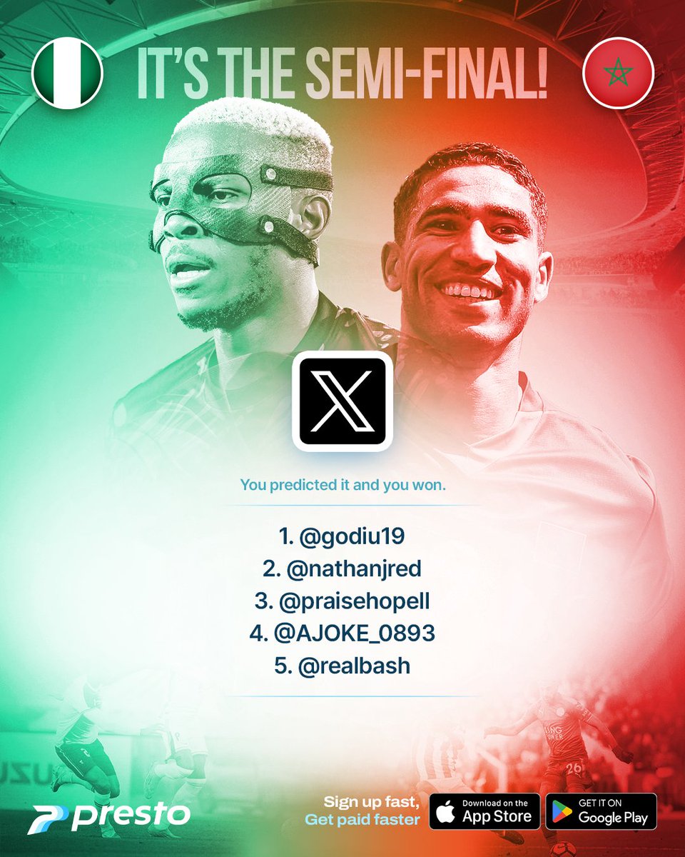 The predictions were spot on! 
Huge congratulations to our Semi-Final winners who saw the vision and secured the bag. 💰⚽️

Please send us a dm to claim your prize