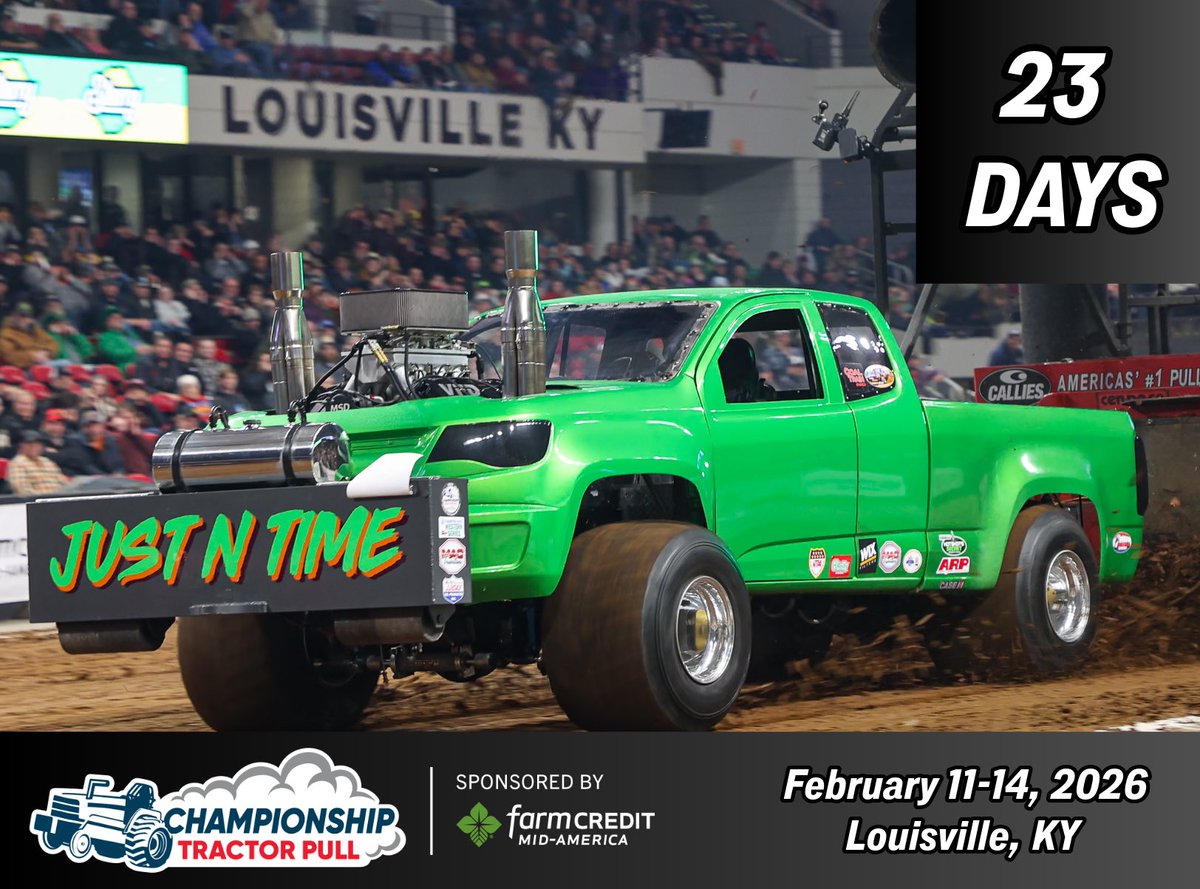 ThurstonPulling's tweet photo. 23 days until the @KYNFMS  National Farm Machinery Show and Championship Tractor Pull presented by @farmcreditmid 

#NFMS26 #FarmShow #TractorPulling #Farming #FarmLife https://t.co/wbbzHcyd8F
