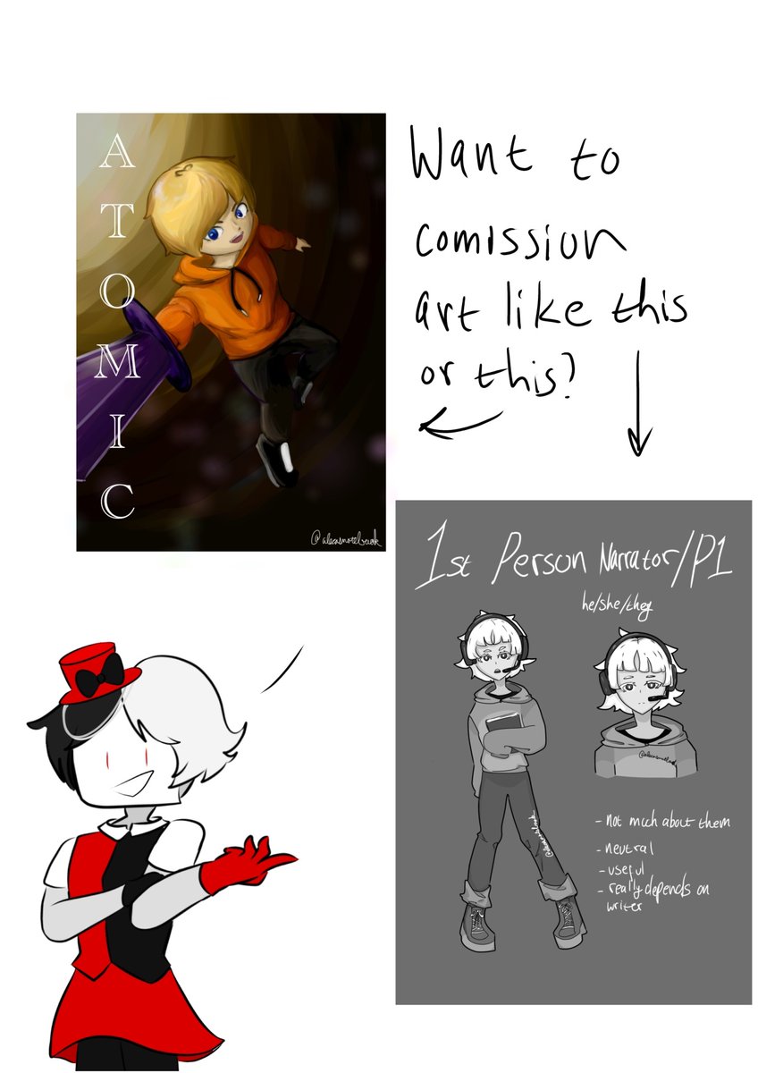 Alecasnotebook's tweet photo. Greetings!
‘Tis I, Aleca 
And I am a small artist open for commission whom specialize in character design and fanart!
Ko-fi: https://t.co/AAJl9DQ7CP
#arttwt #octwt #yumetwt #commissionsopen https://t.co/LkpOXQTWPY