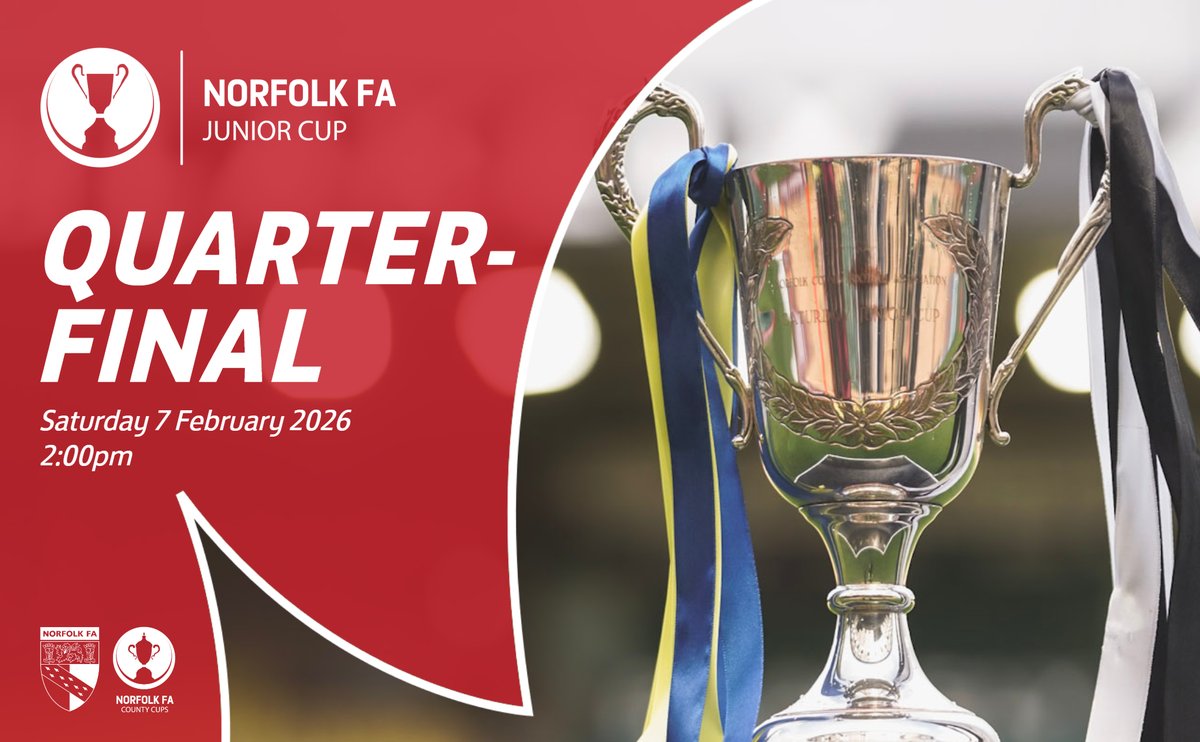 The quarter-final draw of the Norfolk #JuniorCup has been made. #NorfolkFootball ⚽🏆

View the draw here 👇
norfolkfa.com/cups-and-compe…
