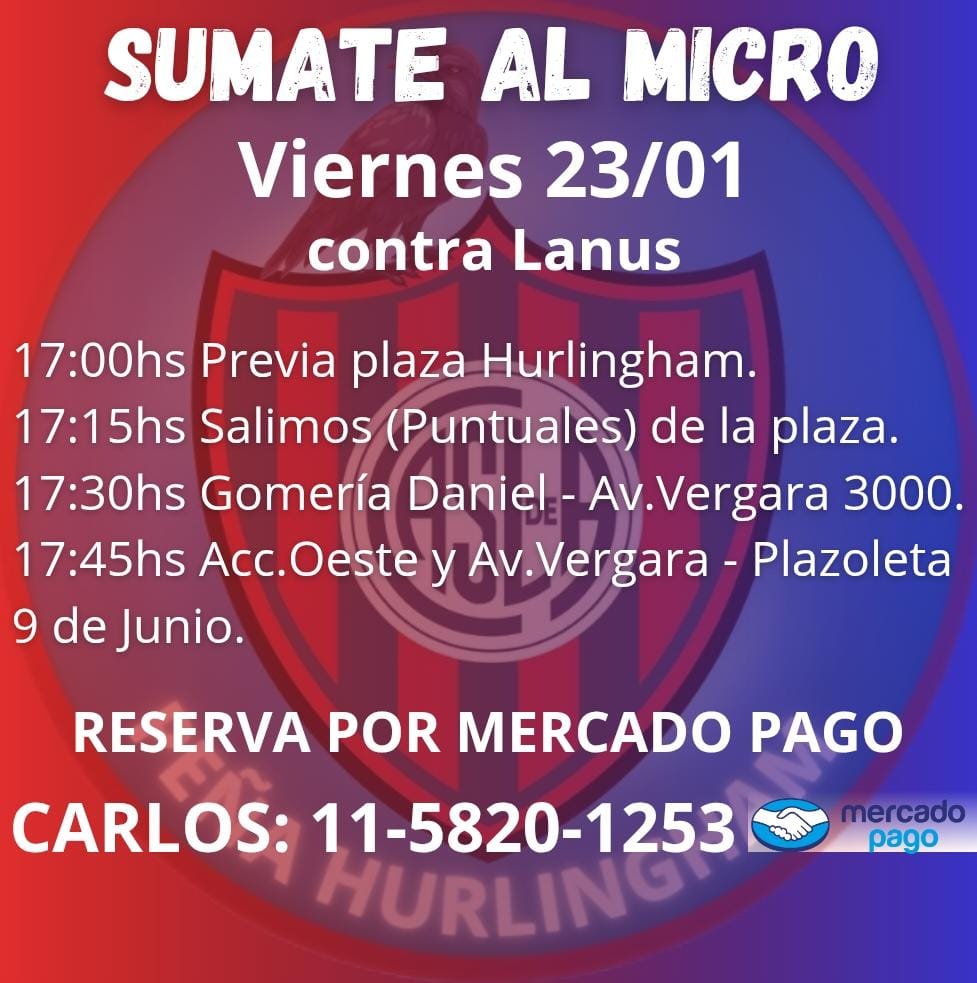 HurlinghamCasla's tweet photo. Últimos 5 lugares en el micro,no te quedes abajo!! 
@AzulgranaOeste 
@PeniasCASLA https://t.co/hkNa6ZSFqn