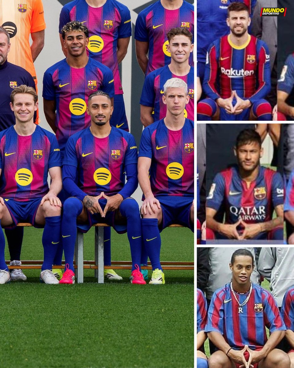 ✅ Raphinha sigue con el tradicional gesto en la foto de equipo que ya hicieron Ronaldinho, Neymar o Piqué
