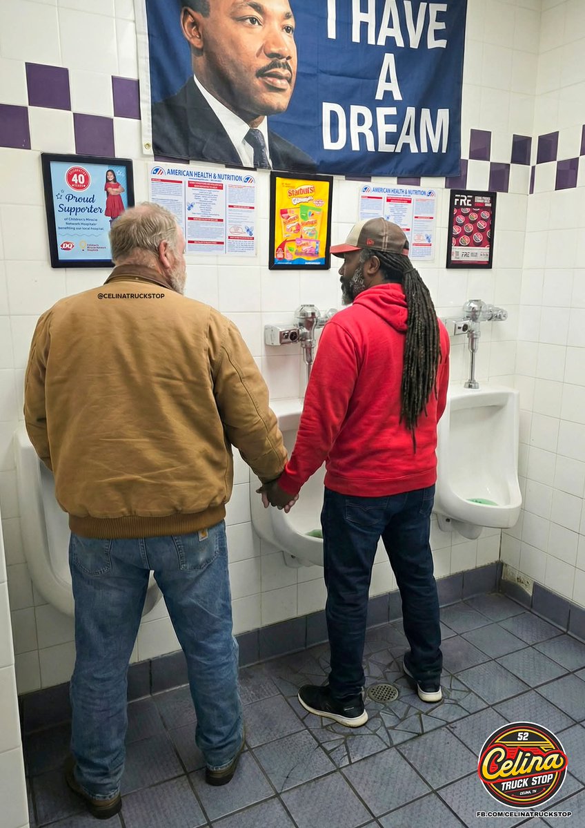 celinatruckstop's tweet image. In honor of Martin Luther King Jr. Day, we have removed the urinal dividers so customers of all colors can pee side by side, hand in hand (if you'd like) in harmony just as Dr. King probably wanted.

Celina 52 is fully committed to doing what's right as long as it's convenient…