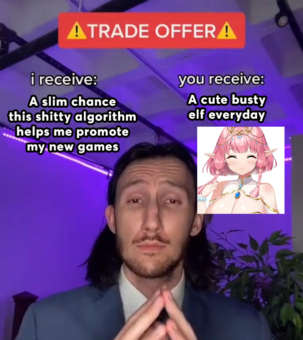 I’m going to post a cute Aria-chan expression every day to fill the void of this disgusting algorithm that expects me to post 50 new things every day as if I were an unemployed TikToker and not an indie game developer who takes months (or even years) to finish new material while