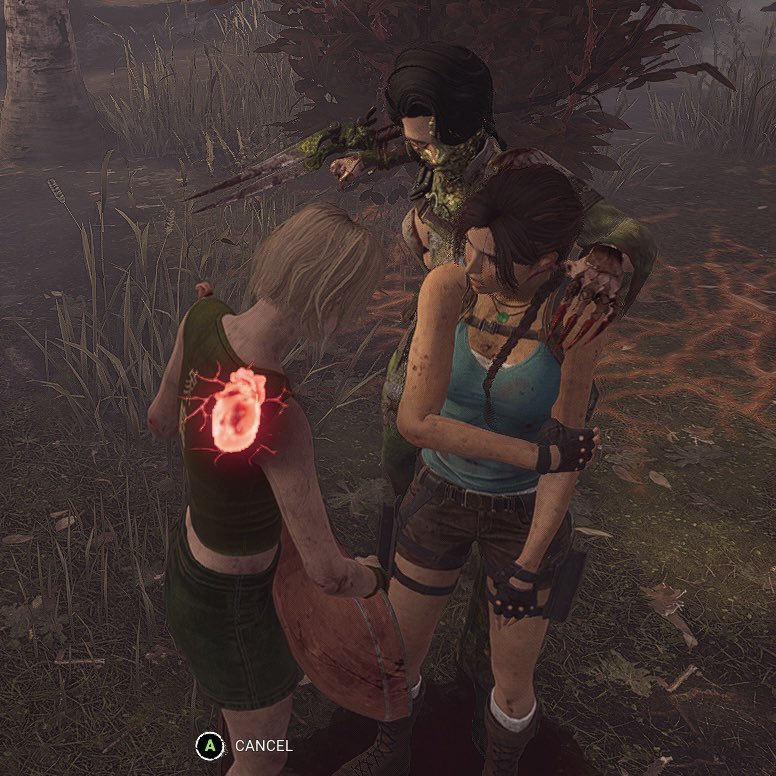 lara croft being held at knife point to listen to cheryl mason’s beautiful music