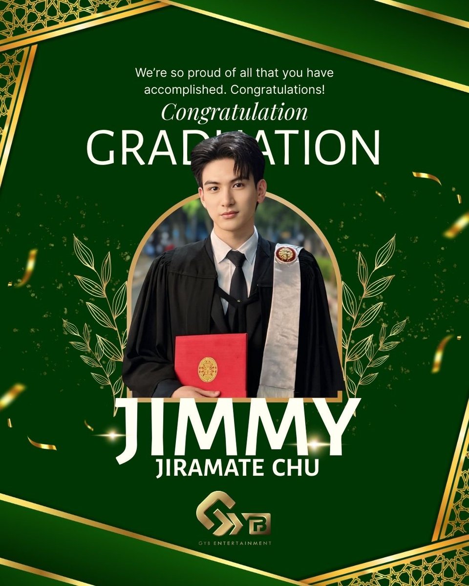 ขอแสดงความยินดีกับบัณฑิต “จิมมี่ จิรเมธ จู" ที่สำเร็จ การศึกษาปริญญาตรี วิทยาลัยนวัตกรรม มหาวิทยาลัยธรรมศาสตร์
(หลักสูตรนานาชาติ) 
โดยเข้ารับพระราชทานปริญญาบัตร ในวันที่ 18 มกราคม 2569 ณ อาคารกิติยาคาร มหาวิทยาลัยธรรมศาสตร์ ศูนย์รังสิต
#JIMMYJIRAMATE 
#GYBentertainment