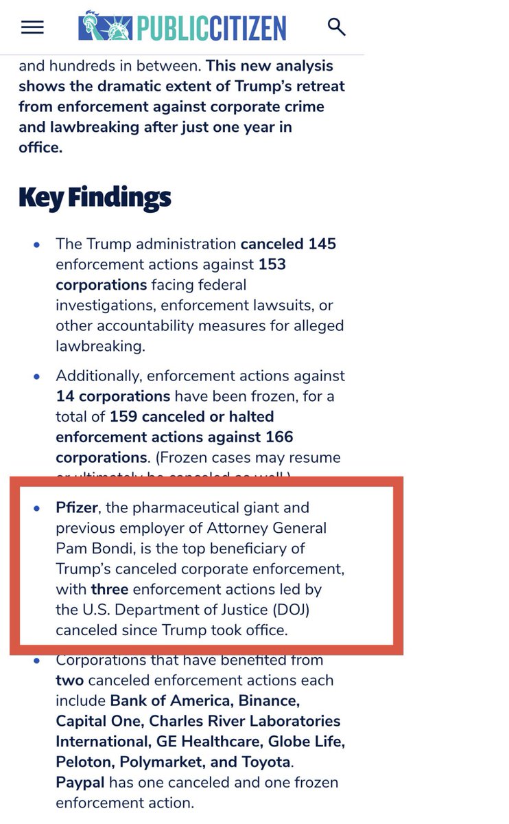 RealDrJaneRuby's tweet image. 🚨 TRUMP PARDONS PFIZER 🚨

In his first year Trump and his Dept of Injustice exonerated hundreds of law breaking  corporations and canceled billions in previously set fines. 

Any questions?

citizen.org/article/cancel…