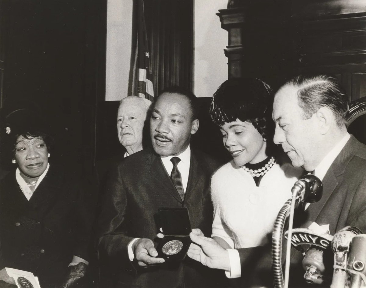 NYCMayor's tweet image. In 1964, Dr. Martin Luther King Jr. visited New York City on his way home from accepting the Nobel Peace Prize in Norway. Speaking to a packed crowd at City Hall, Dr. King said, 
 
"Those who have sat so long in darkness now find themselves lighting the way for others... They…