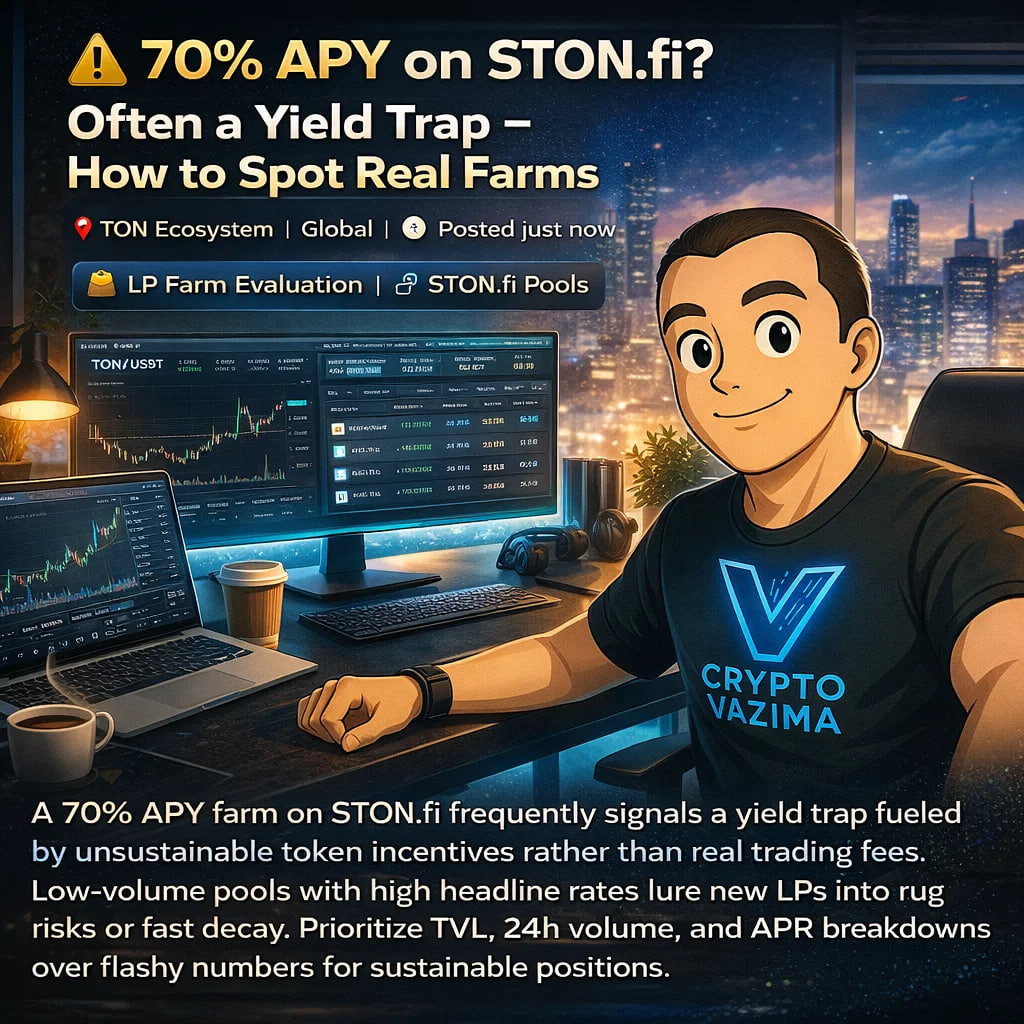 ⚠️ Beware 70% APY Farms on https://t.co/szudLUKimD – Yield Traps Exposed 📍  TON / Global | 💼 Sustainable LP Guide | 🔗 https://t.co/szudLUKimD 70% APY  farms on https://t.co/szudLUKimD usually mean unsustainable incentives