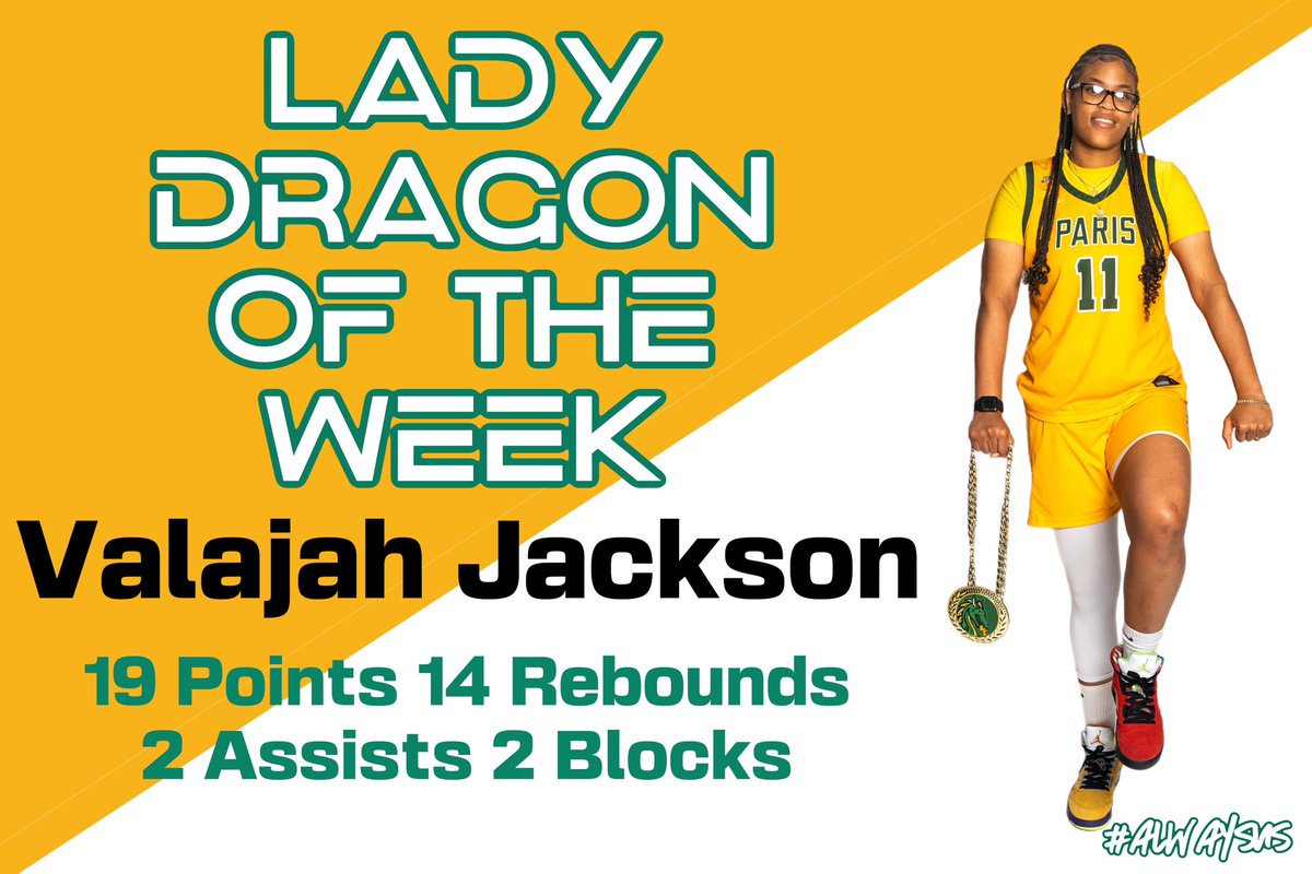 Congrats to our Lady Dragon of the Week, sophomore forward Valajah Jackson! V put up an efficient double double  leading us to our first conference win of the season! #LOVEtheProcess #AlwaysUs