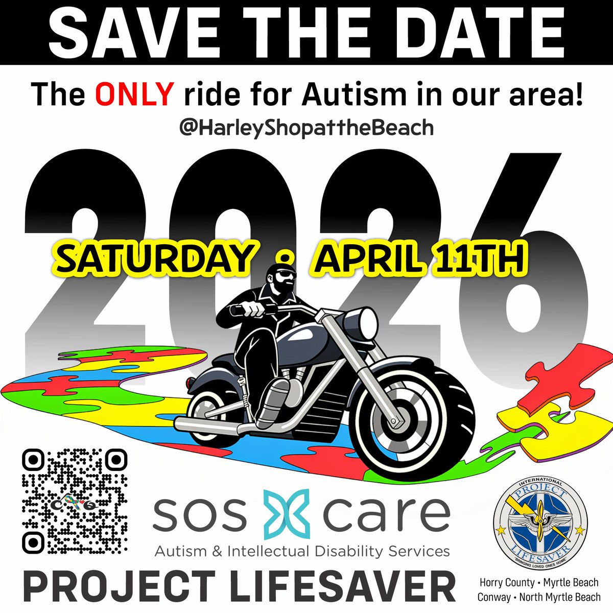 Hope4SOS's tweet image. Mark your calendars! The 8th Annual Ride for Autism is coming up. Become a sponsor of the only autism ride in town—proceeds benefit Project Lifesaver of Horry County.

tinyurl.com/rideforautism2…

#soscaresc #autismawareness #autismacceptance #HarleyShopatheBeach #RideforAutism