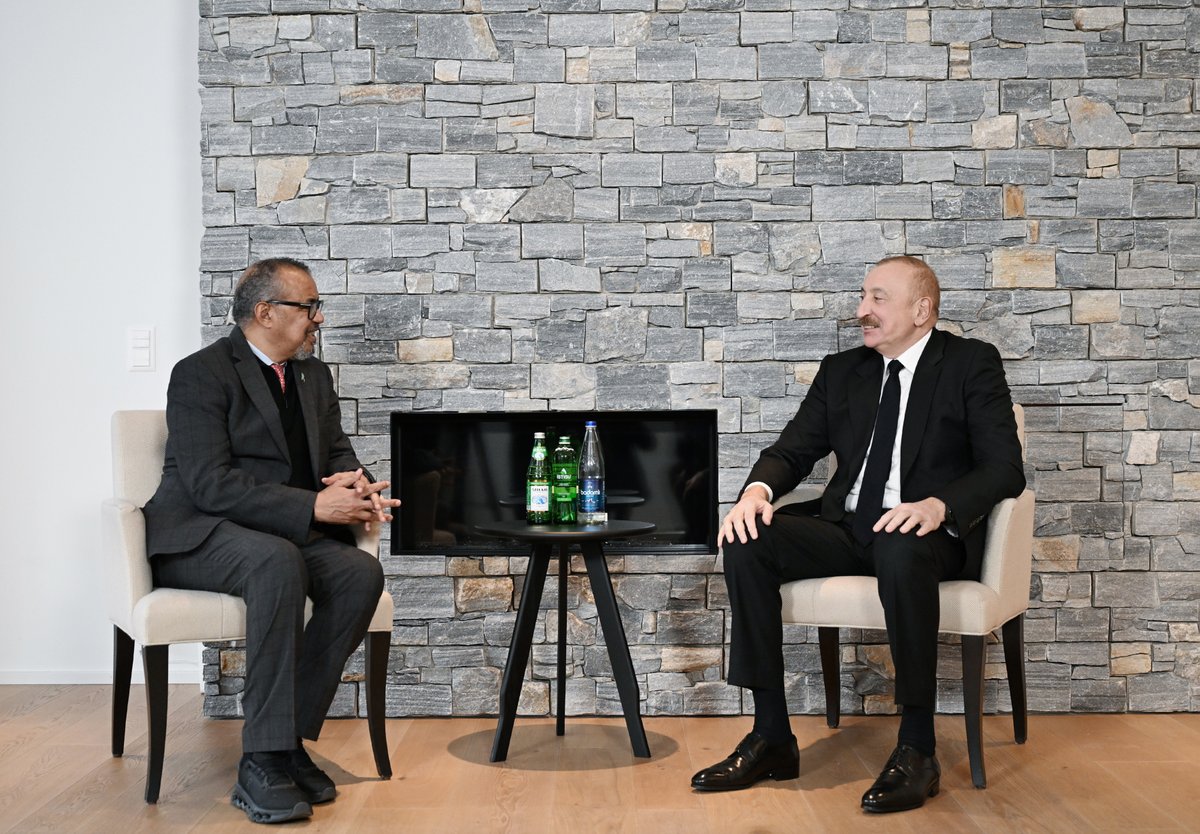 presidentaz's tweet image. President Ilham Aliyev met with Director-General of the World Health Organization in Davos.

president.az/en/articles/vi…