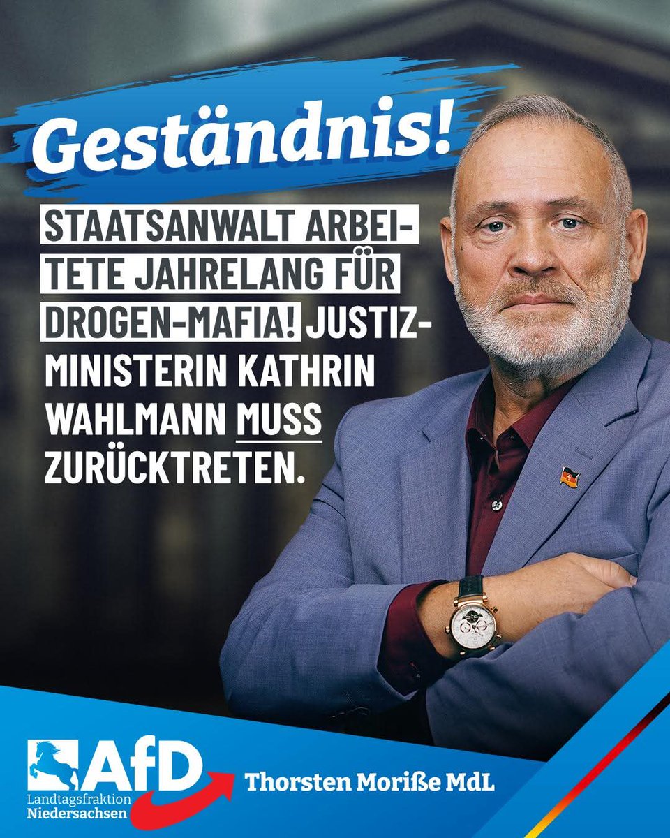 AfDFraktionNDS's tweet image. ++ Korruptionsgeständnis eines Staatsanwalts: „Justizskandal historischen Ausmaßes – Wahlmann muss politische Konsequenzen ziehen“ ++

Vor dem zuständigen Landgericht hat ein Staatsanwalt gestanden, über Jahre hinweg Ermittlungsinterna an eine international agierende…