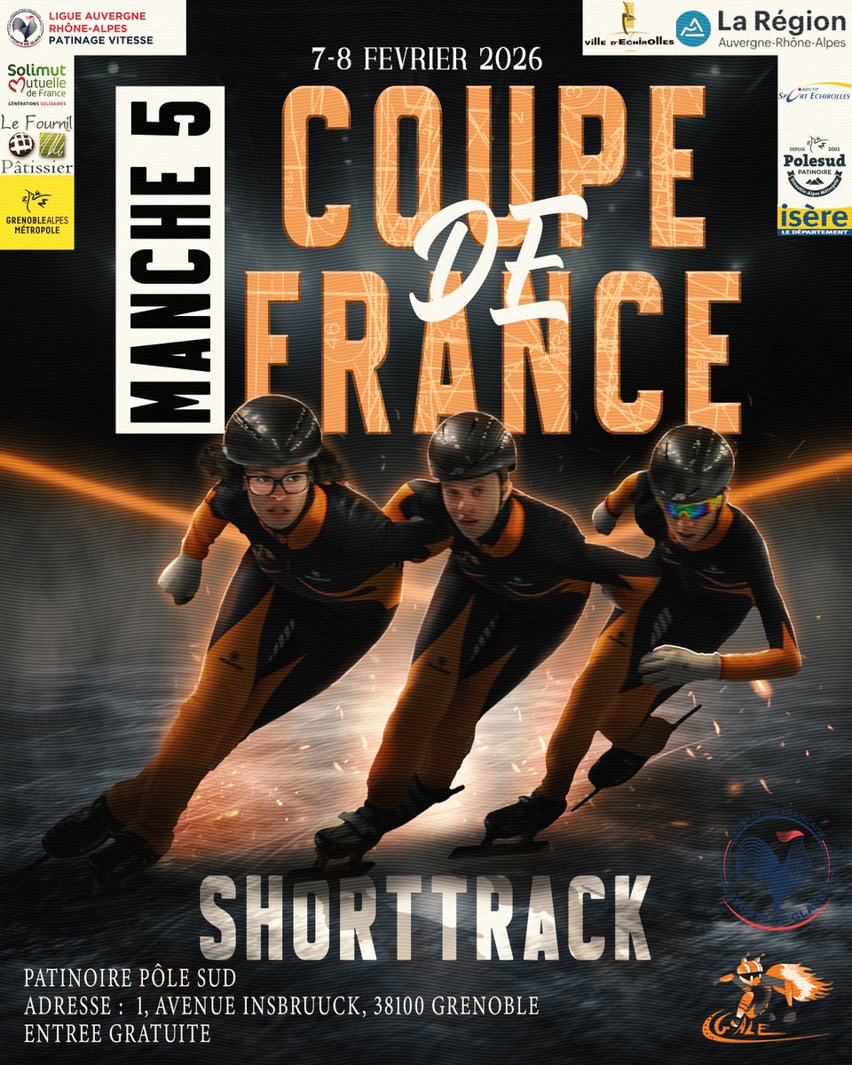 CGALEshorttrack's tweet photo. 📅 Rendez-vous les 7 et 8 février à la Patinoire Pôlesud  !

Pour la 5éme manche de la Coupe de France, entrée gratuite.

⏱️ Le programme détaillé sera prochainement disponible. https://t.co/jvzlddpFg8