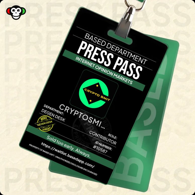 Cryptosmit_X's tweet image. claimed my @basedappcom Press Pass
early seat secured → waitlist.basedapp.com/?ref=ypLPunx4FO

Join now don't miss 
#basedapp