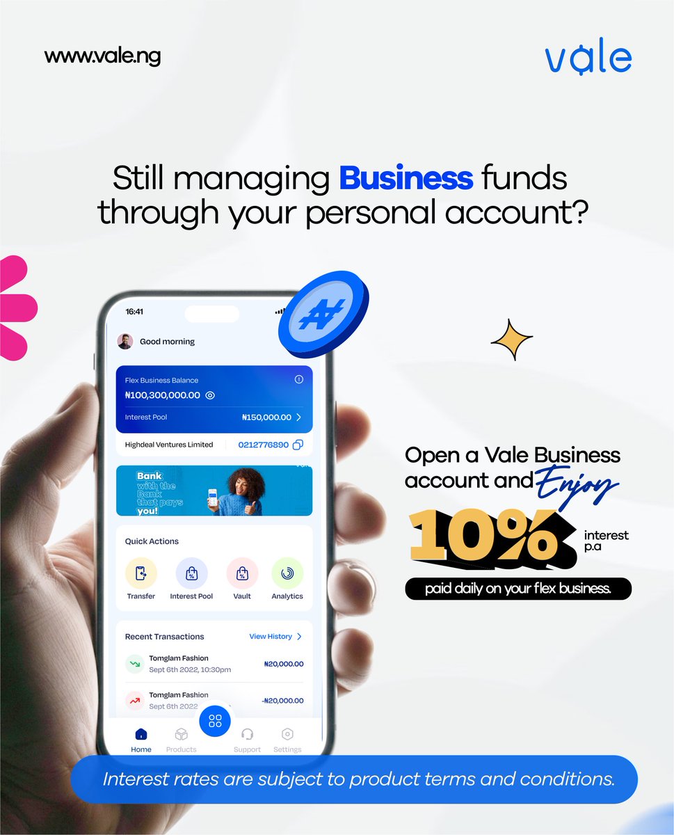 getvaleapp's tweet photo. Open a Vale business account today and join other business owners who have successfully separated their personal finance from their business finance, with access to savings features that reward consistency. 💙
 
Download Vale Business app on Google Play Store or App Store https://t.co/Vuxzv1yNnO