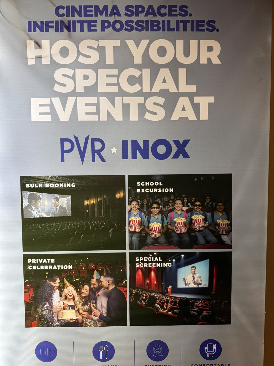OutrageousOm's tweet photo. Came across what appears to be AI generated graphics for a @PicturesPVR  ad. In times where filmmakers are lobbying against the use of GenAI in film productions the very temple of filmmaking that they are trying to save has resorted to tonedeaf marketing. 

#movies #ai #india https://t.co/weDiviqet4