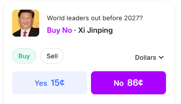 arbdeskio's tweet photo. Prediction markets arbitrage opportunity 🚨

Market: Xi Jinping out before 2027?
ROI: +7.5%
@Polymarket: Buy YES (7¢)
@Kalshi: Buy NO (86¢)

Profit regardless of what the Chairman decides. https://t.co/xdu2KQ7mS9