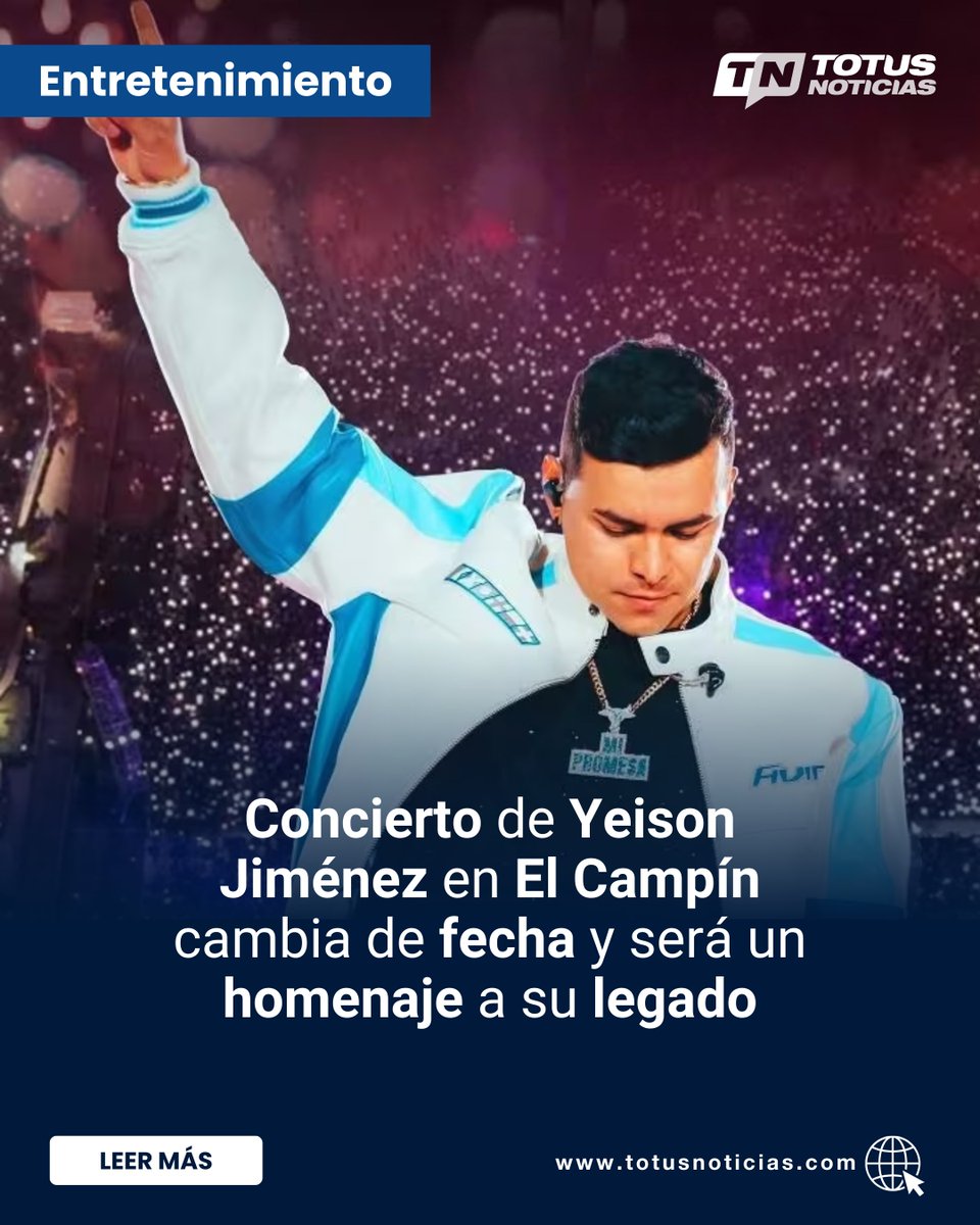 #Entretenimiento | La organización del evento "Mi Promesa Tour 2.0" ha confirmado un cambio sustancial en la programación del esperado concierto de Yeison Jiménez en el Estadio El Campín.

totusnoticias.com/concierto-de-y…