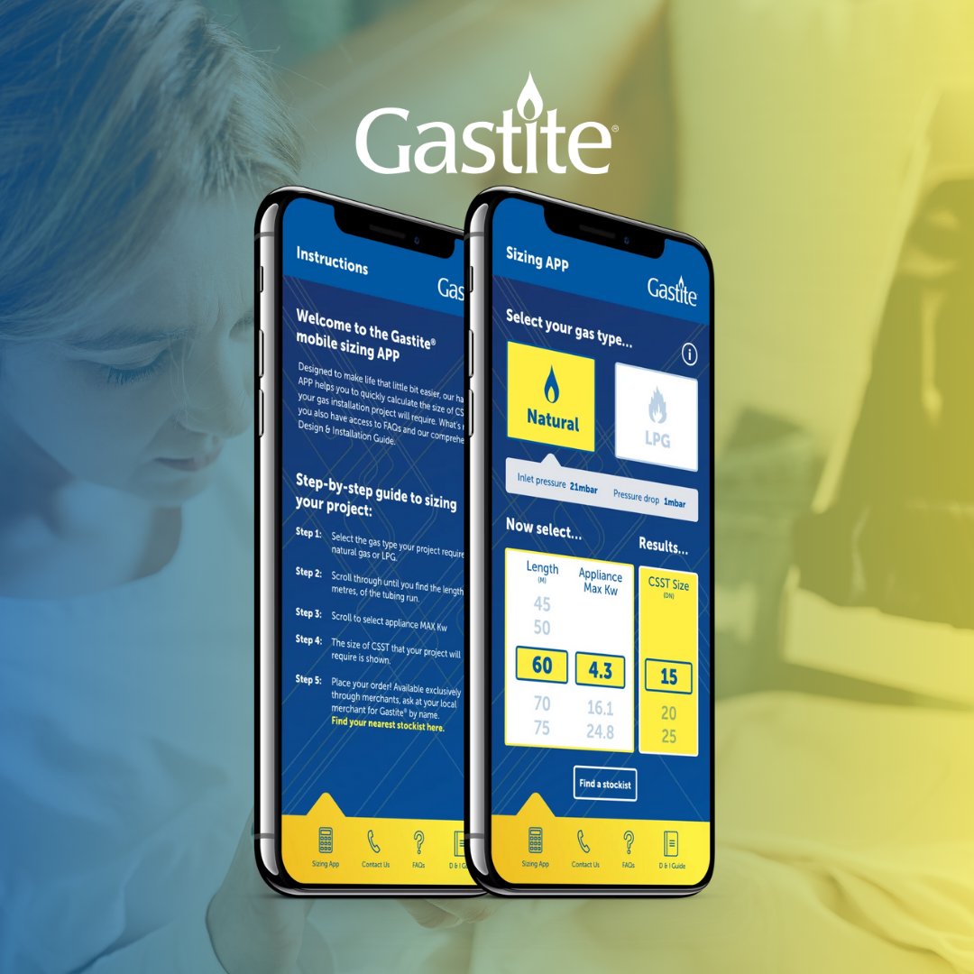 GastiteUK's tweet photo. Stop guessing and start installing with confidence.

The free Gastite Sizing App takes the guesswork out of your design process. Simply select your gas type, enter the length, and the app instantly calculates the exact CSST size you need.

Download the free app today!

#Gastite https://t.co/ifVGWa3pHE